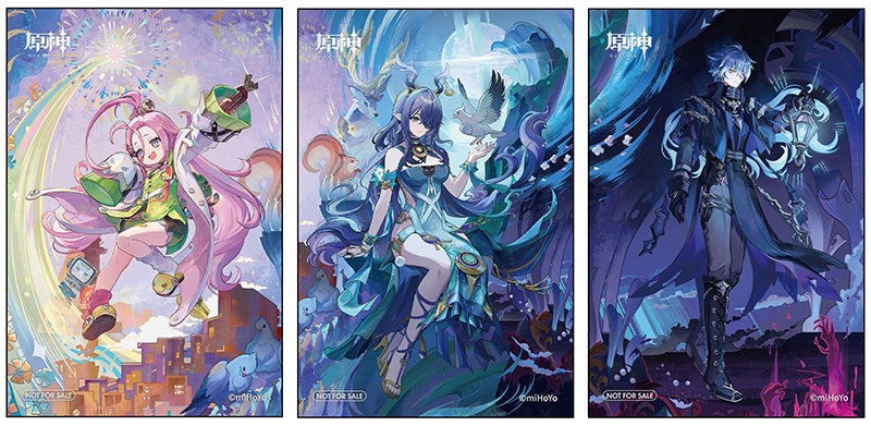 記事画像2: 原神のキャラクター3人のイラスト。左から元気な少女、水属性の女性、クールな男性。