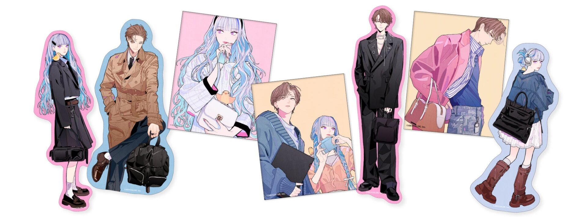記事画像4: アニメ風のキャラクターたちがファッションアイテムを身につけているイラスト