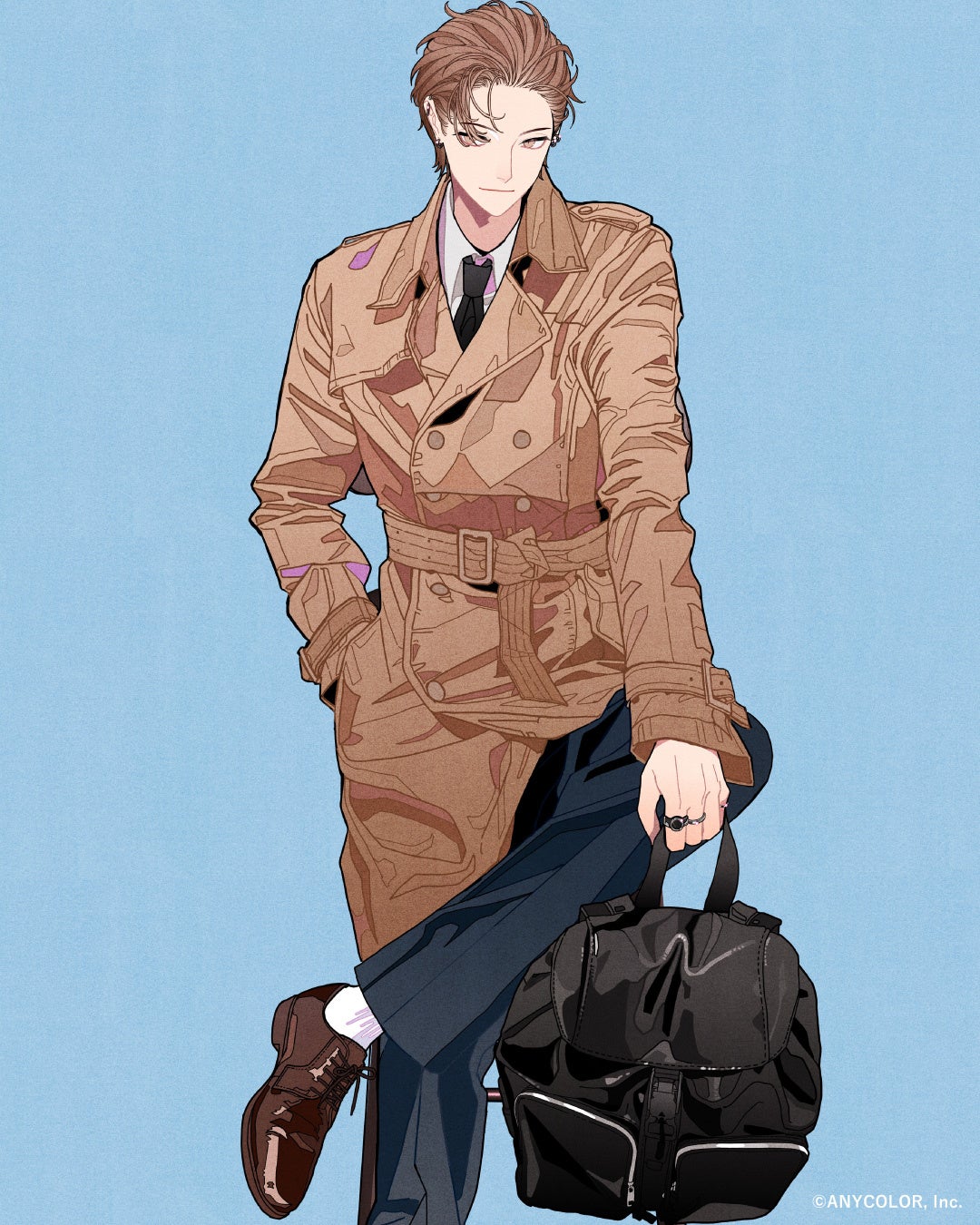 記事画像10: トレンチコートを着た男性のイラスト。青い背景。