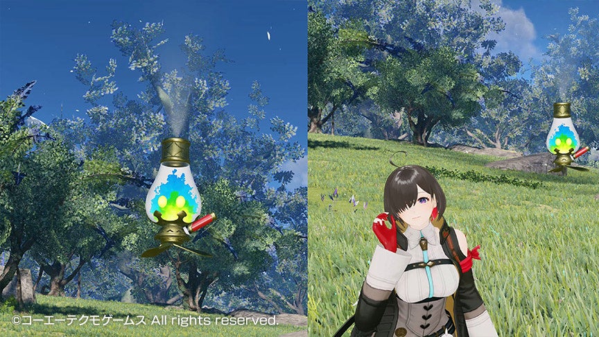 記事画像9: ゲーム内のキャラクターと空中に浮遊するアイテムの二画面構成