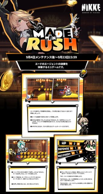 記事画像7: NIKKE「MADE IN RUSH」ミニゲームの紹介画像。