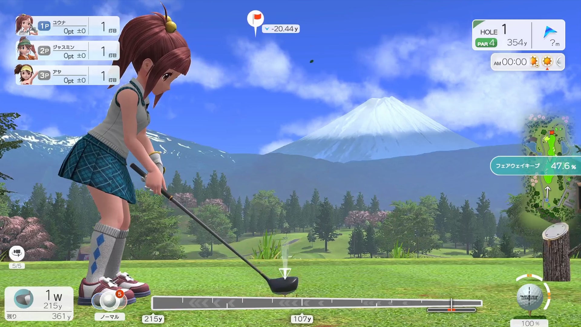記事画像11: ゴルフゲームの画面、キャラクターがティーショットを打とうとしている。