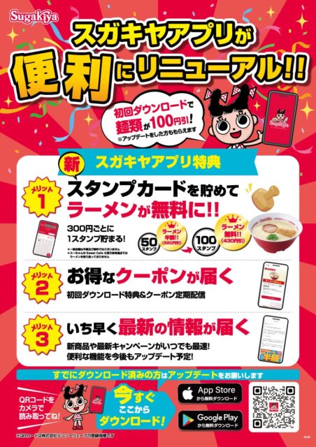 記事画像2: スガキヤアプリのリニューアル告知。特典やクーポン情報。