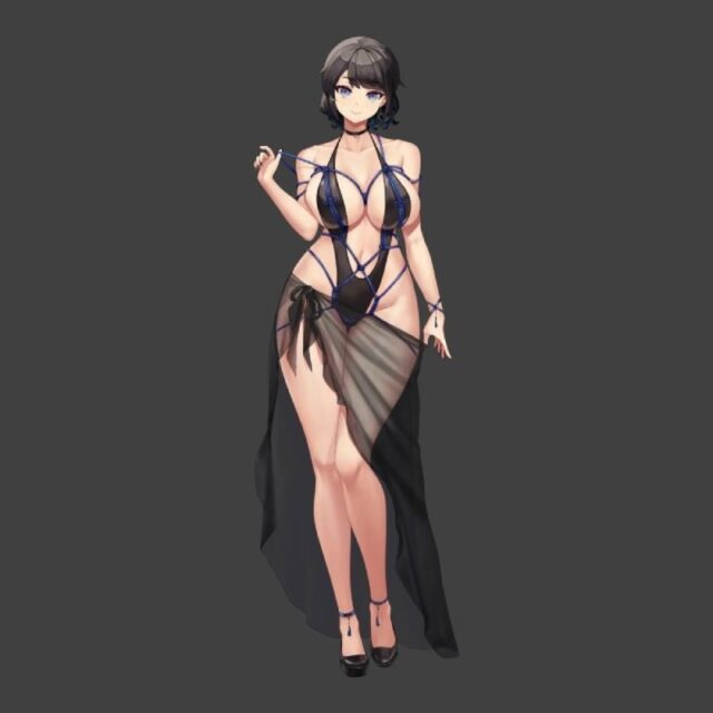 記事画像9: 黒い水着にシースルーのスカートを着用したアニメ風の女性