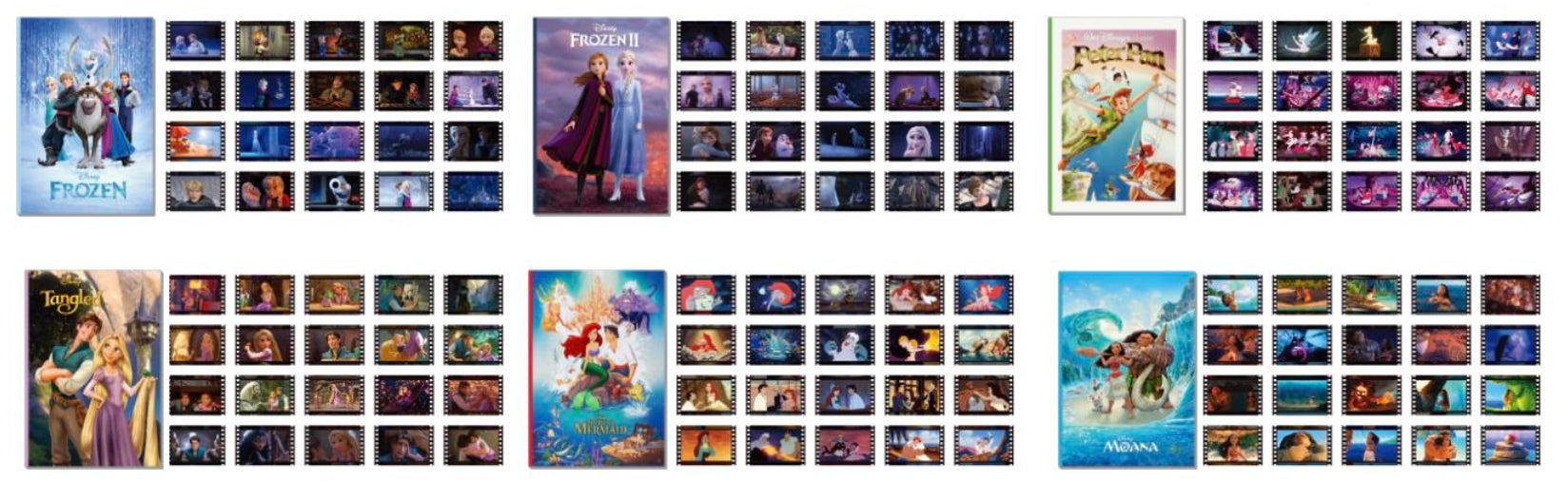 ディズニー映画のポスターとフィルムストリップのコラージュ