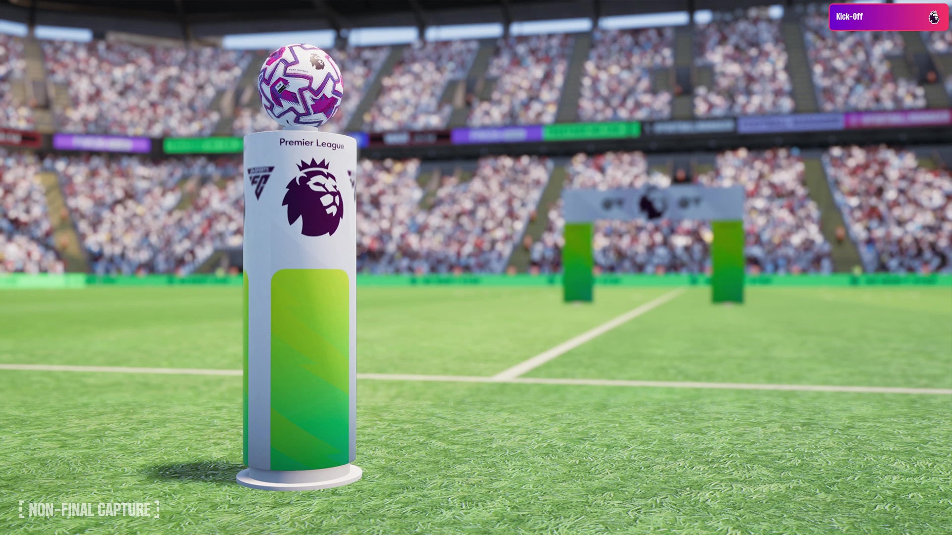 プレミアリーグのキックオフ画面、サッカーボールとロゴ