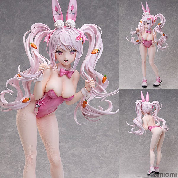 バニースーツを着たピンク髪の美少女フィギュア。キャロットモチーフ。