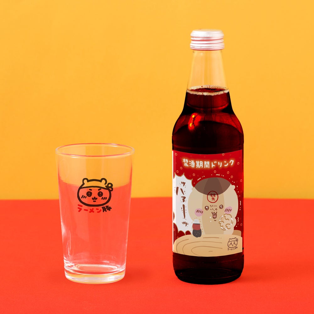 ラーメン味のドリンクとグラス、キャラクターデザイン