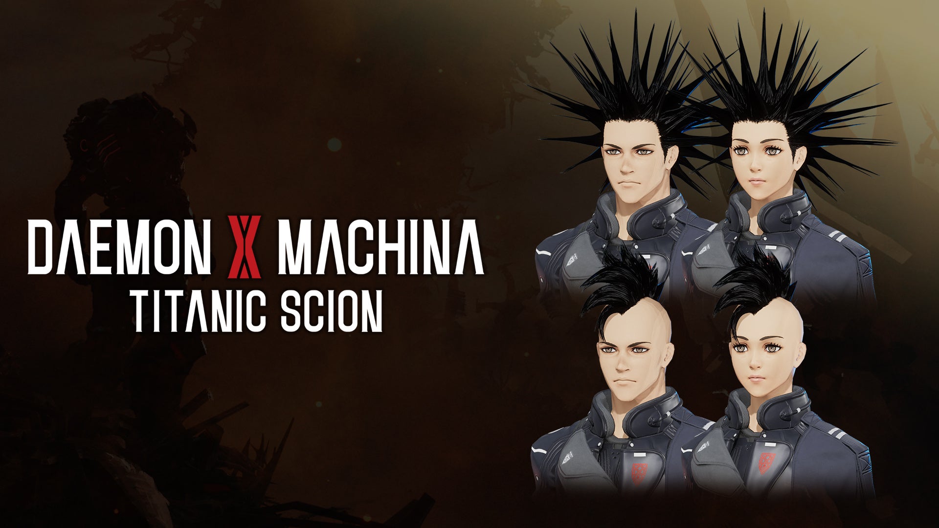 DAEMON X MACHINAのキャラクターイラストとタイトルロゴ