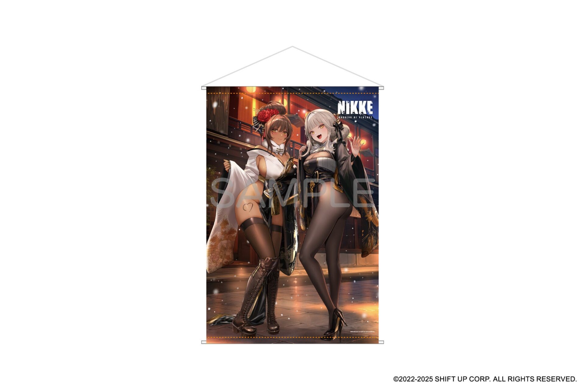 NIKKEのタペストリー、浴衣風衣装の女性キャラクター2名
