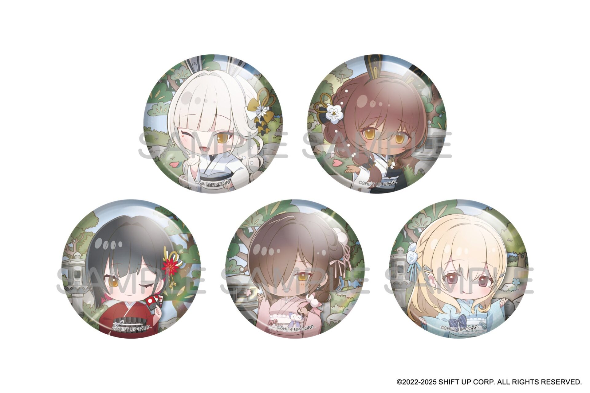 和風衣装のキャラクターの缶バッジ5種セット