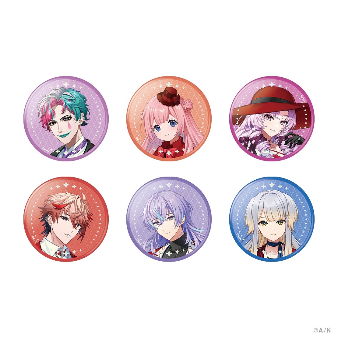 アニメ風キャラクターの缶バッジ6種類