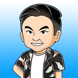 アロハシャツを着た男性のカートゥーン風イラスト