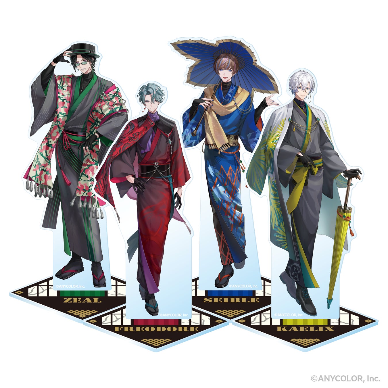 4人の男性キャラクターの和装アクリルスタンド