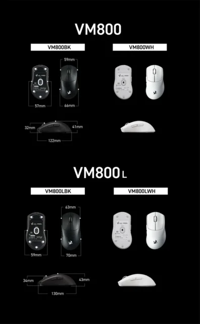 VM800とVM800Lの2サイズ展開と寸法比較を示す図