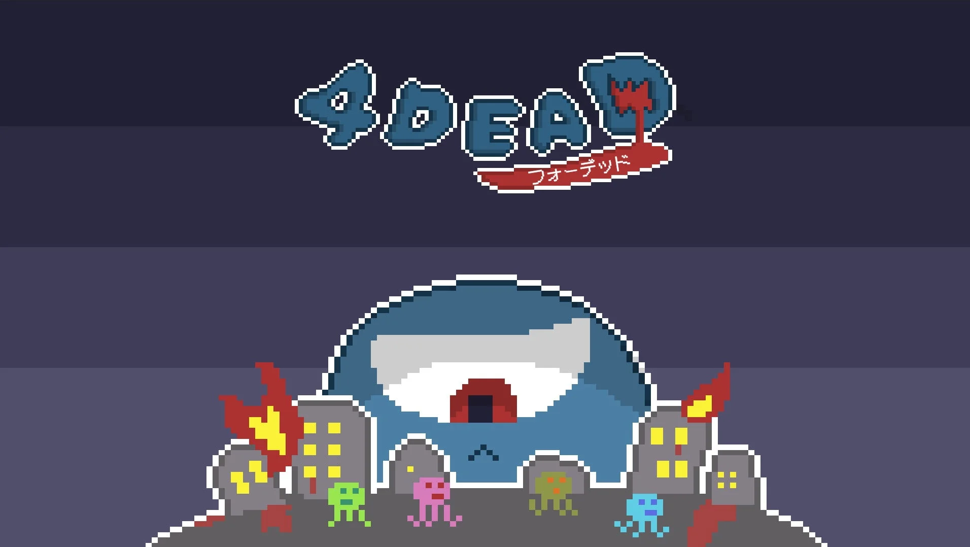 『4DEAD』のモンスターと破壊された街のピクセルアート