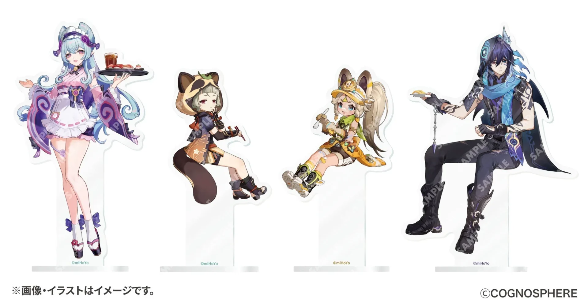 原神スシローコラボ限定アクリルスタンド4種のキャラクターイラスト