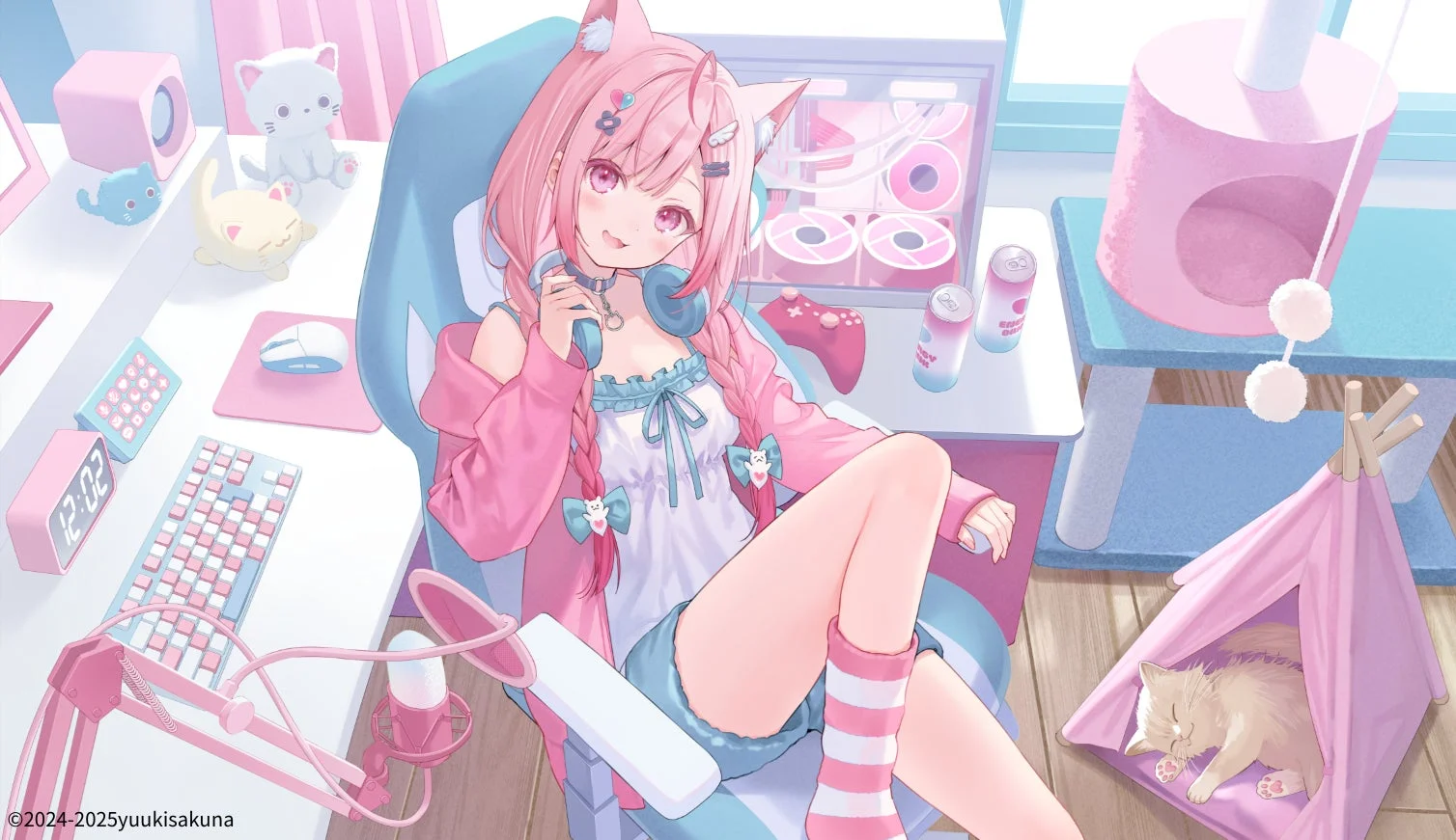人気Vtuber結城さくなのゲーミングルーム再現イラスト