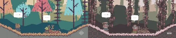 『違う冬のぼくら』異なる世界観の2人プレイ画面