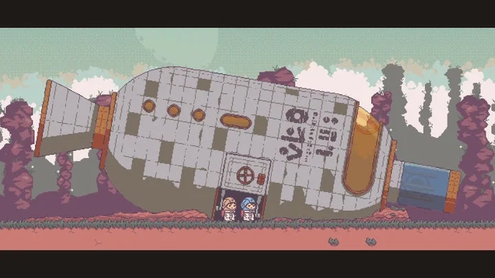 『違う星のぼくら』ゲーム画面、宇宙船とプレイヤー