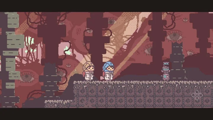 『違う星のぼくら』ゲーム画面、プレイヤーと奇妙な背景