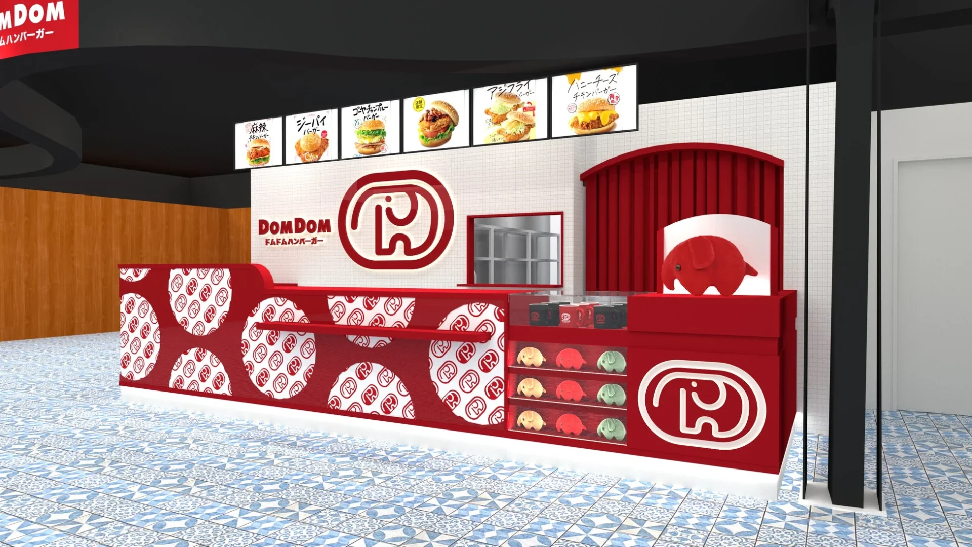 台湾新店舗の店内イメージ。メニューと象キャラクターが特徴