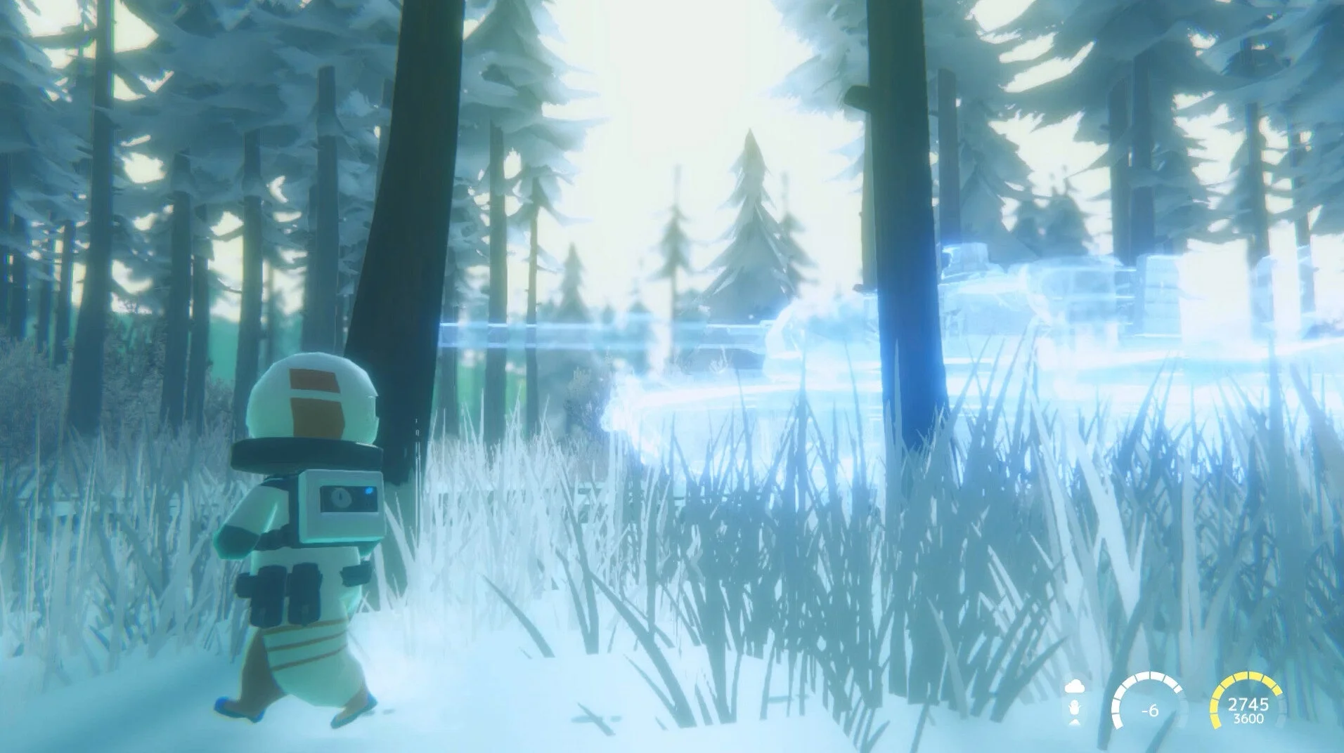 『南極計画』の雪原を探索するゲームプレイ画面