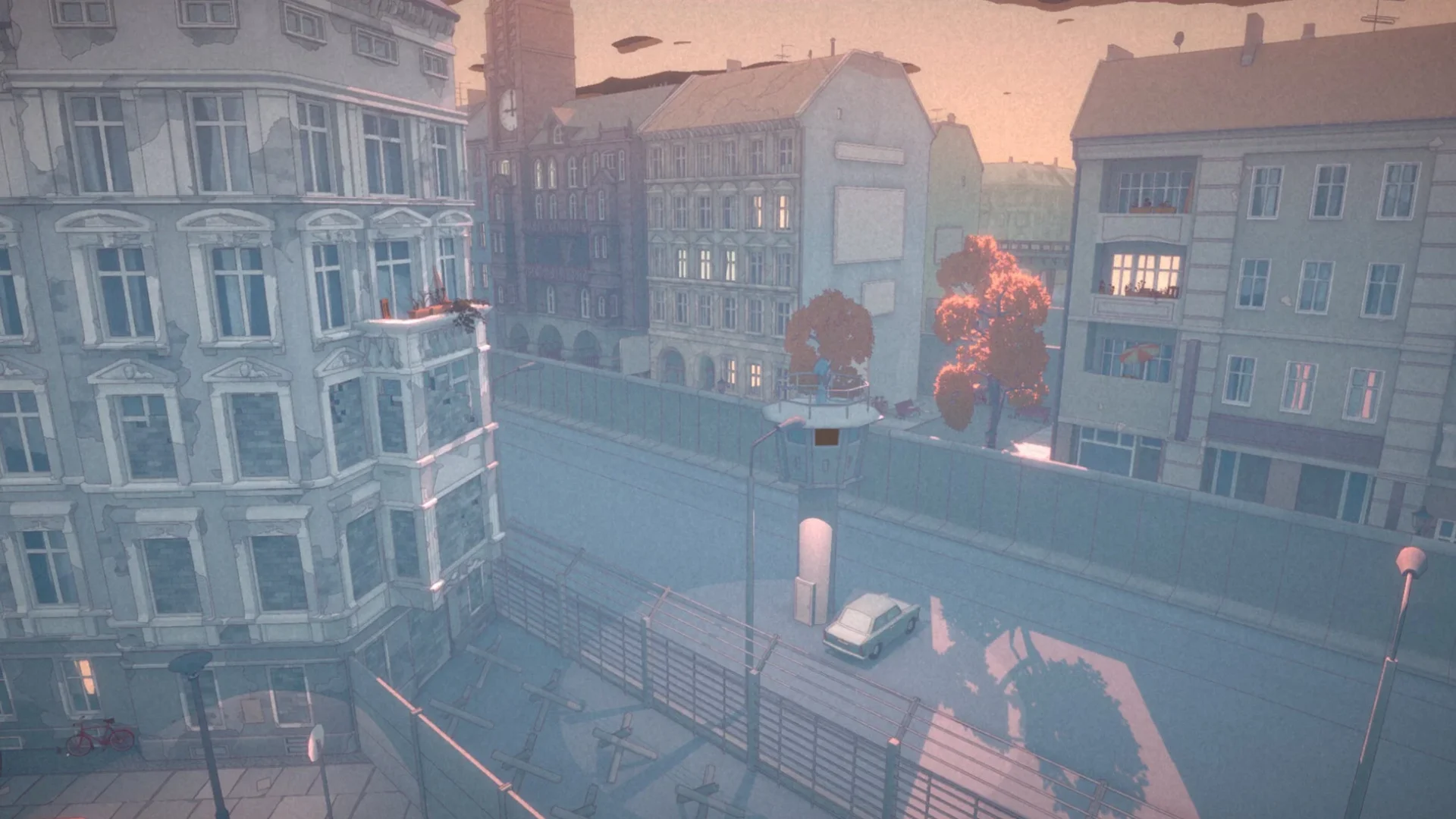 『The Berlin Apartment』のベルリンの街並みの外観ゲーム画面