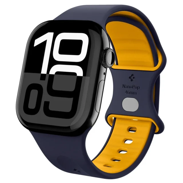 肌にやさしいApple Watchバンド「ナノポップ」ネイビーとイエロー