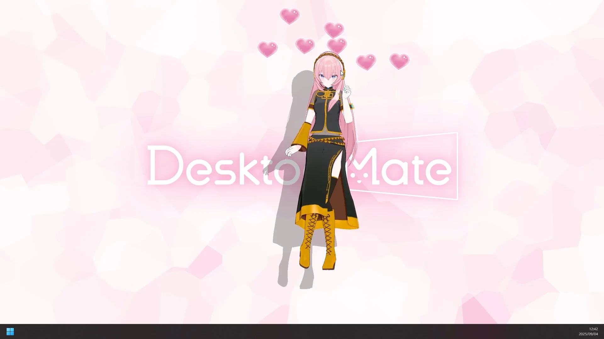 デスクトップでハートのエフェクトを出す巡音ルカの3Dモデル
