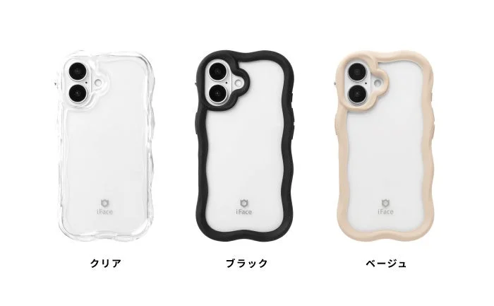 iFace Flouクリアケースのクリア、ブラック、ベージュの3色
