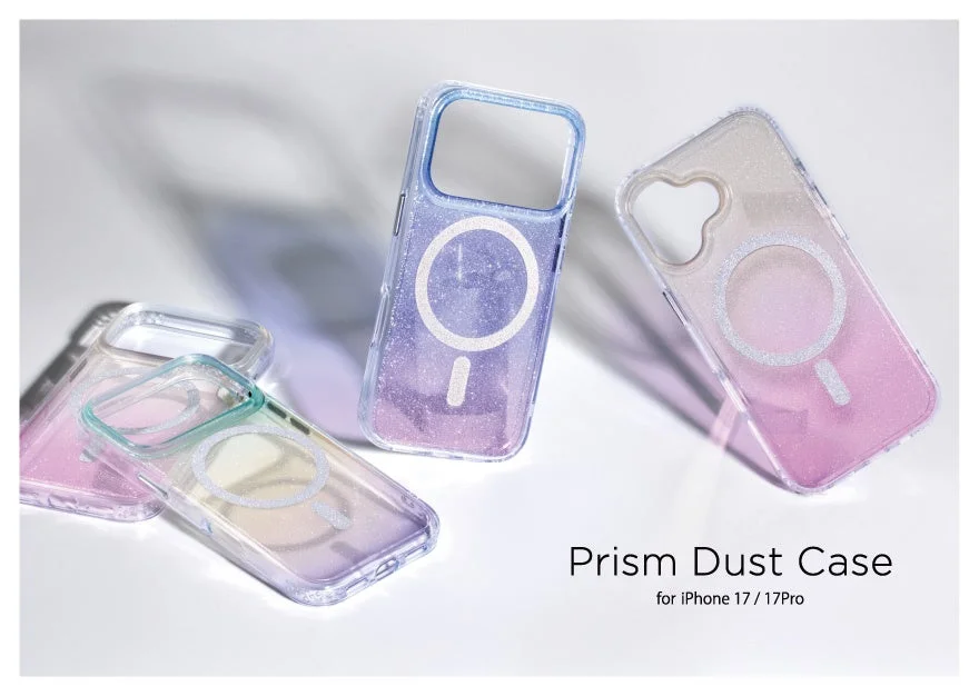 Prism Dust Caseのピンク、パープル、グリーンとMagSafe対応リング