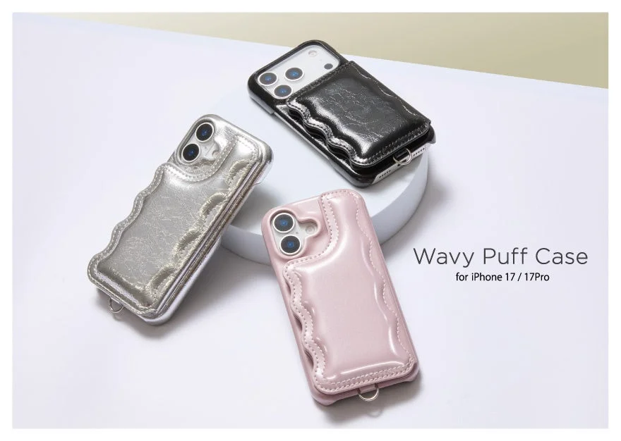 Wavy Puff Caseのブラック、ピンク、シルバーの3色