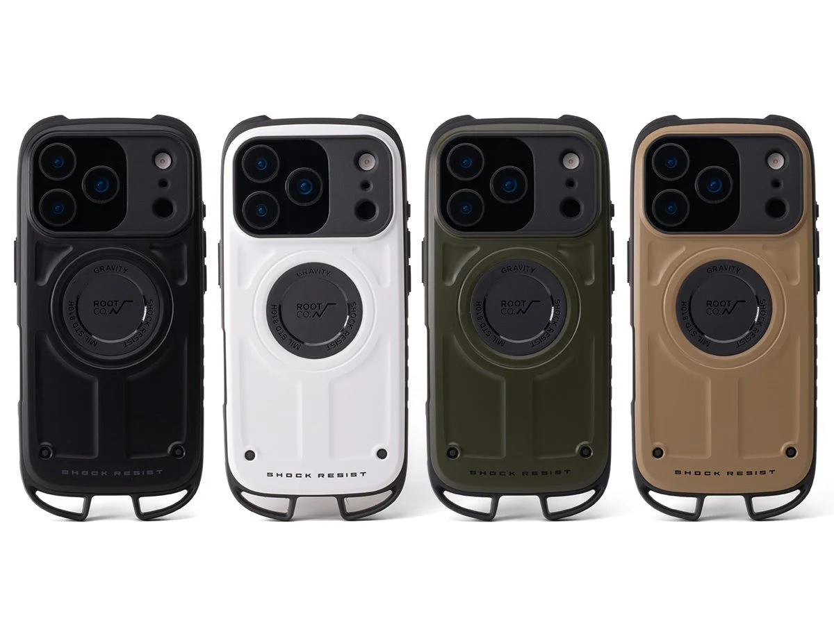 GRAVITY Rugged. 4色のケースを正面から並べた写真