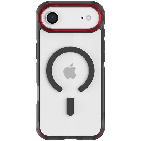 赤と黒の縁取りが特徴のiPhoneクリアケース背面