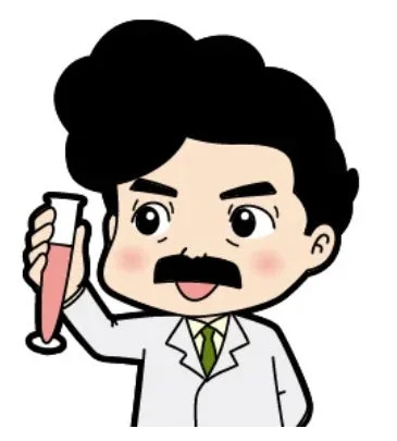 白衣を着た野口くんキャラクターが試験管を持つイラスト