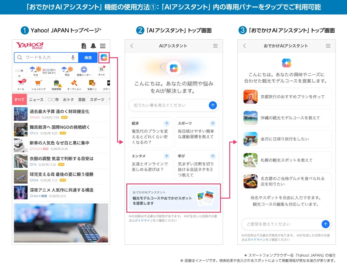 「おでかけAIアシスタント」機能へのアクセス方法（AIアシスタント経由）