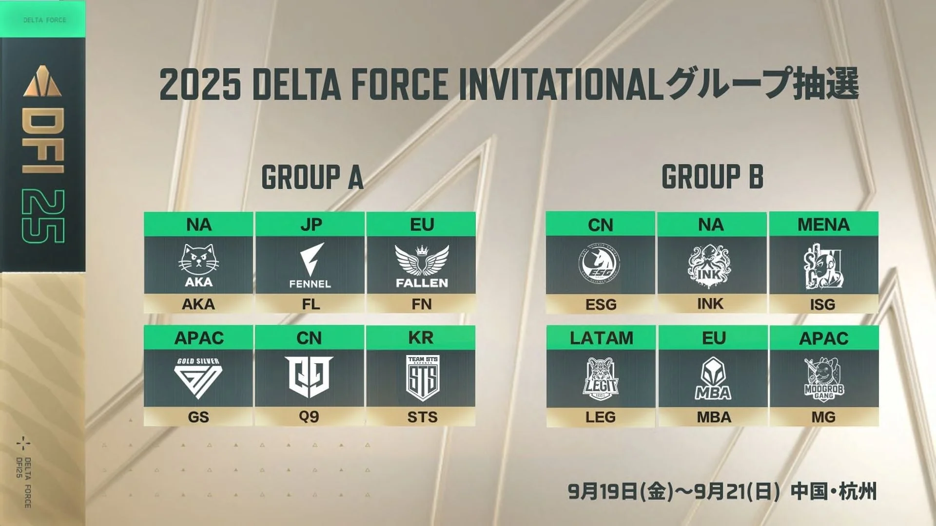 Delta Force Invitational 2025のグループ抽選結果