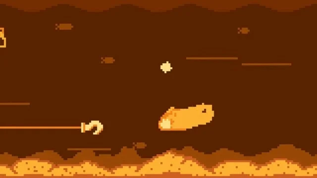 湖での釣り中の水中視点のピクセルアート