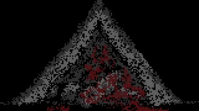 血のように赤い模様がある不気味な三角形のピクセルアート