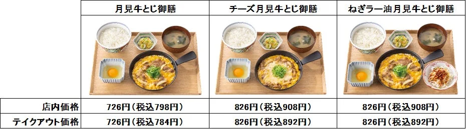 吉野家「月見牛とじ御膳」シリーズ3種のメニューと店内・テイクアウト価格表