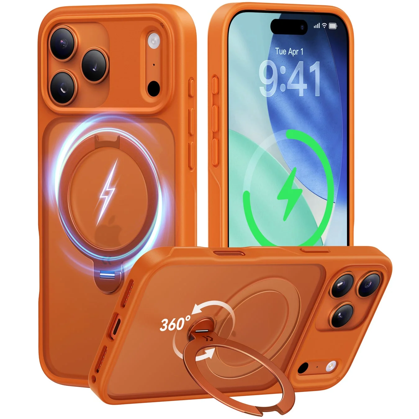 CASEKOO ShirudoオレンジケースのMagSafe充電と360度回転スタンド