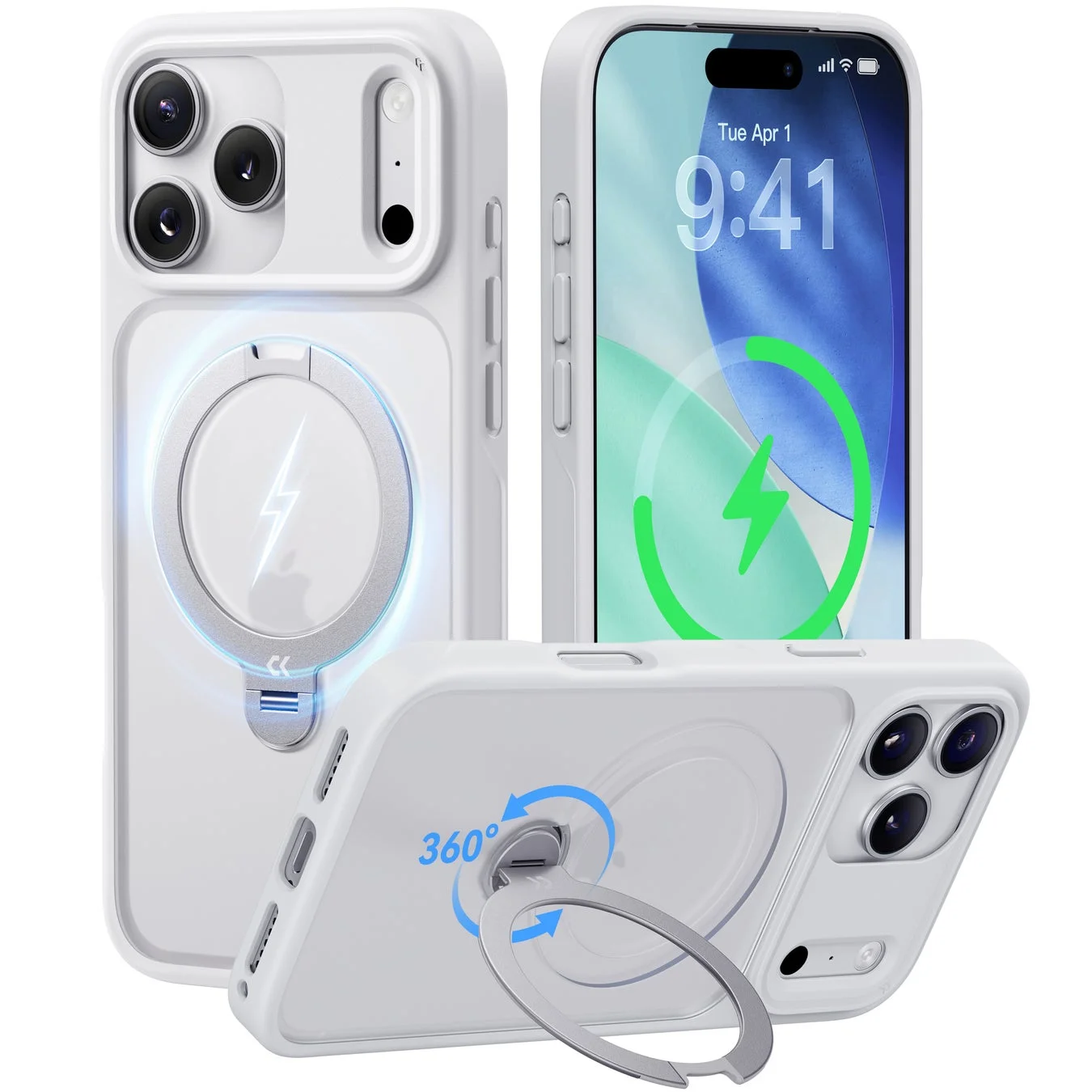 CASEKOO ShirudoホワイトケースのMagSafe充電と360度回転スタンド