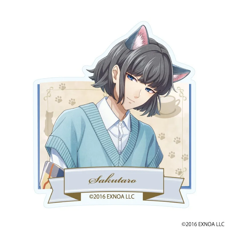 猫耳の萩原朔太郎が描かれた描き起こしクリアステッカーミニ