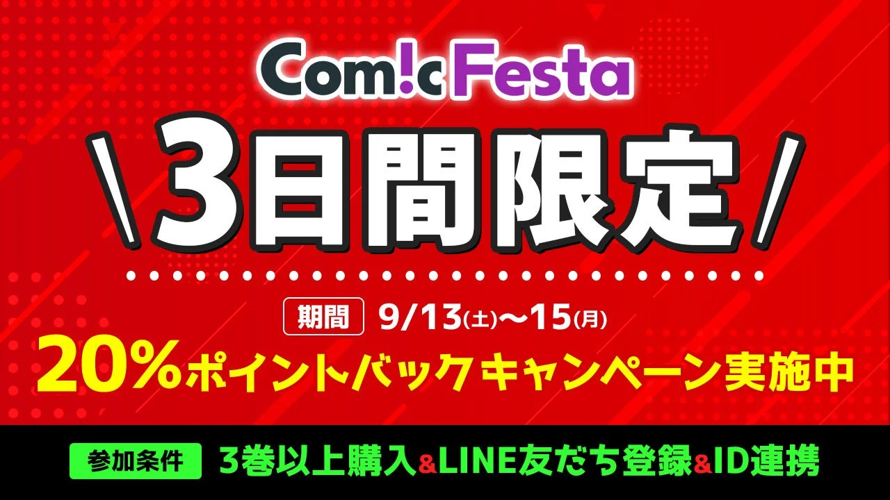『ComicFesta』3日間限定20%ポイントバック開催！　巻読み3巻以上で最大1000ポイント還元