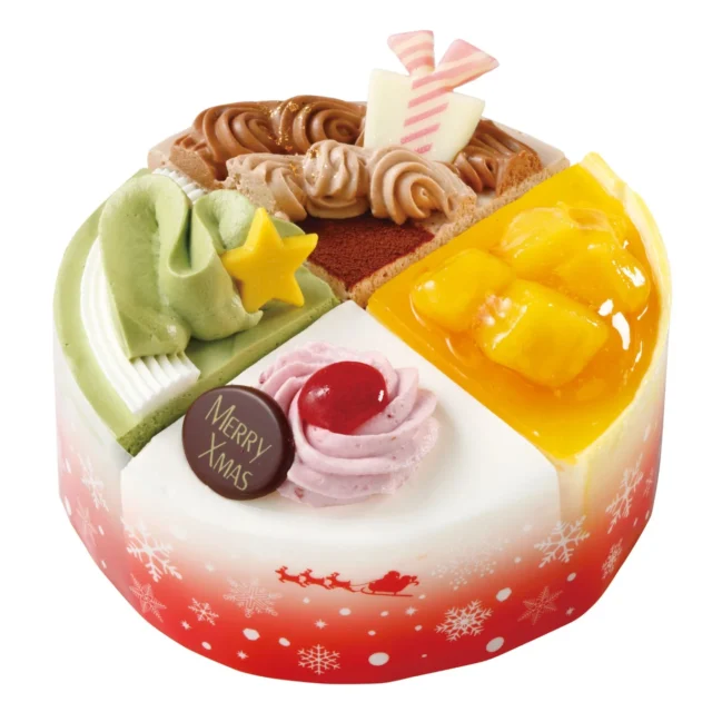 銀座コージーコーナー ハッピークリスマスアソートケーキ。4種類が楽しめる。