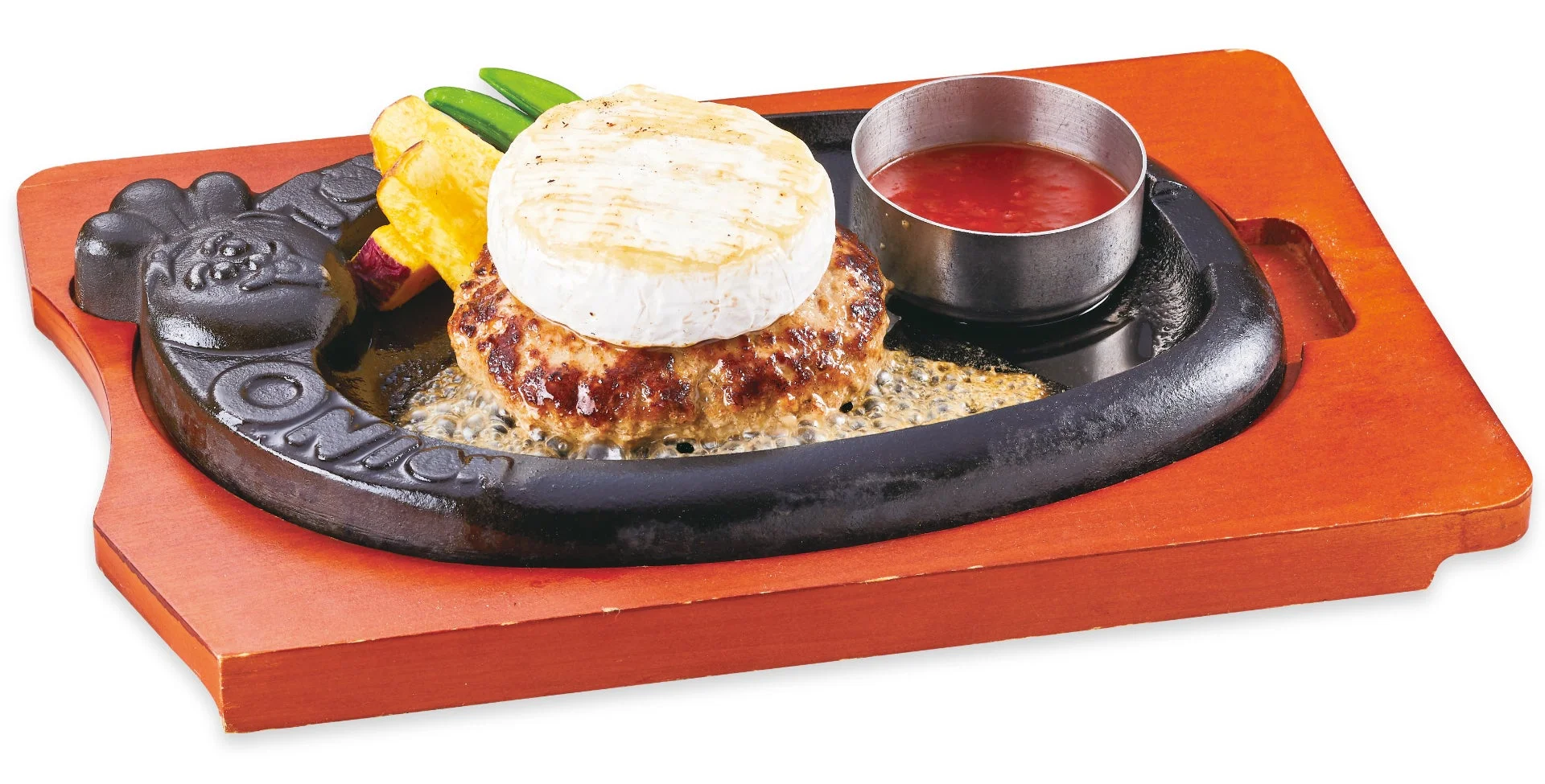 とろ～り焼きカマンベールチーズが丸ごと乗ったハンバーグ。