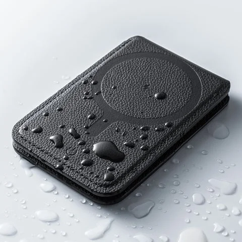 水滴が付着したカードホルダーのクローズアップ