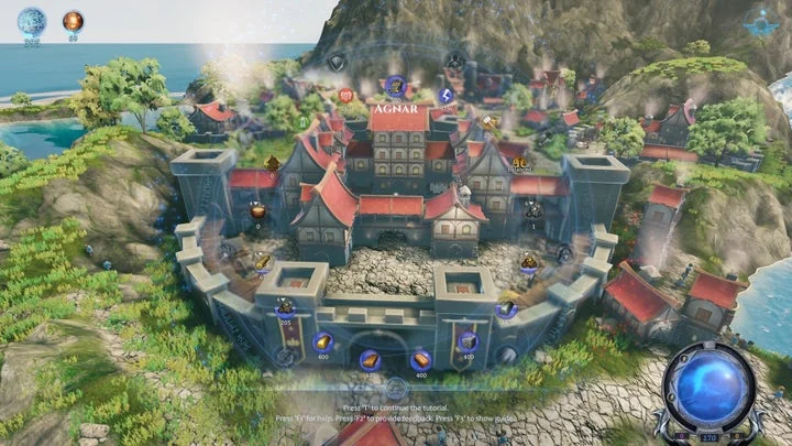 ゲーム内の要塞化された都市とUI画面
