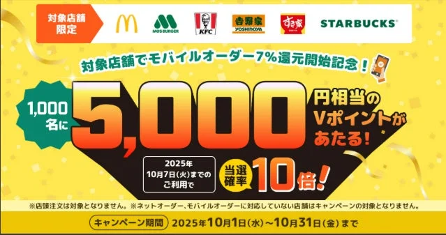 モバイルオーダー7%還元開始記念キャンペーン告知バナー